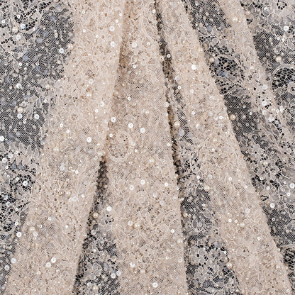 Skin Scallop Edge Beaded and Sequined Floral Lace - Detail