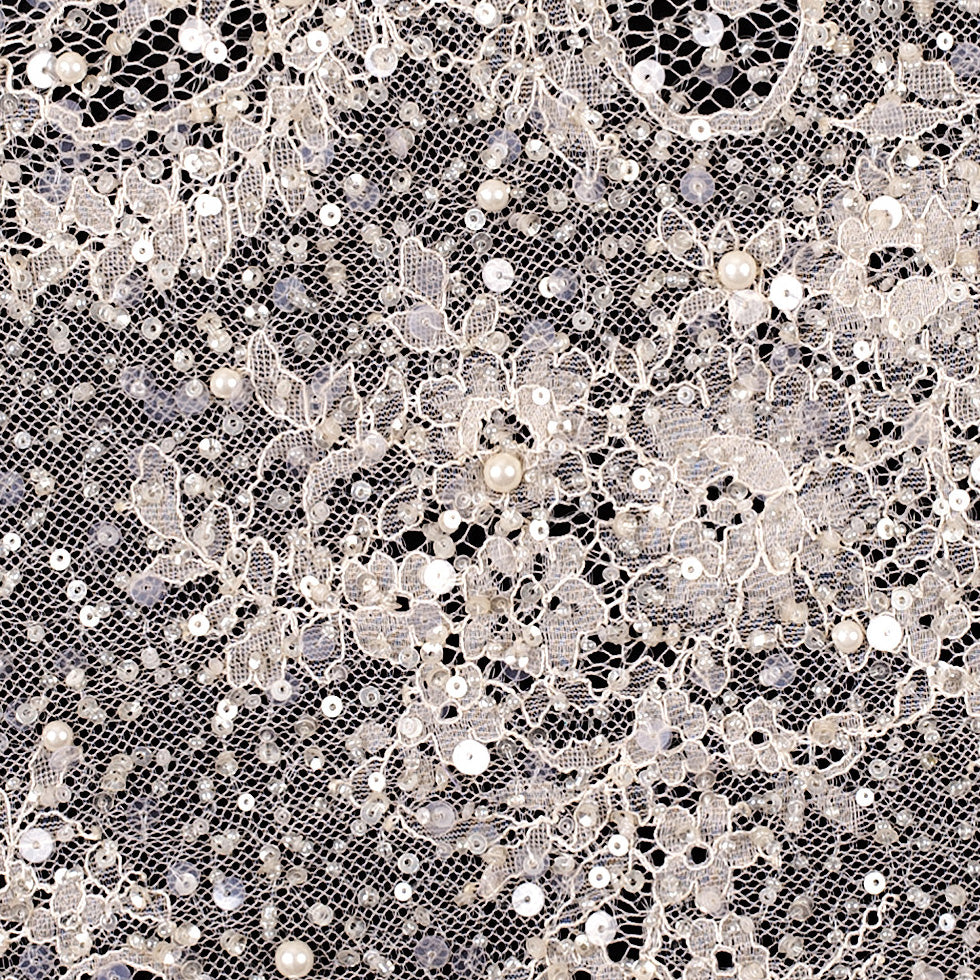 Skin Scallop Edge Beaded and Sequined Floral Lace - Full