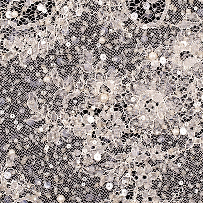 Skin Scallop Edge Beaded and Sequined Floral Lace - Full