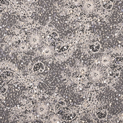 Skin Scallop Edge Beaded and Sequined Floral Lace