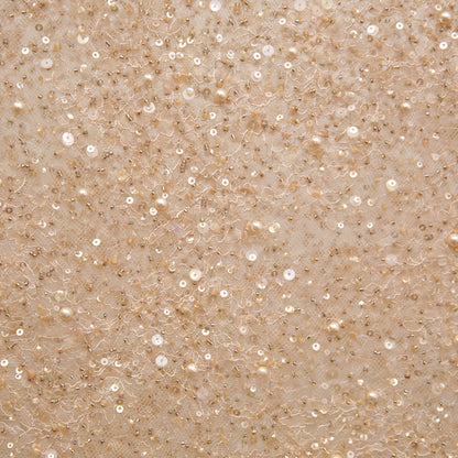 Fancy Beige Beaded Floral Lace w/ Scalloped Edges - Detail
