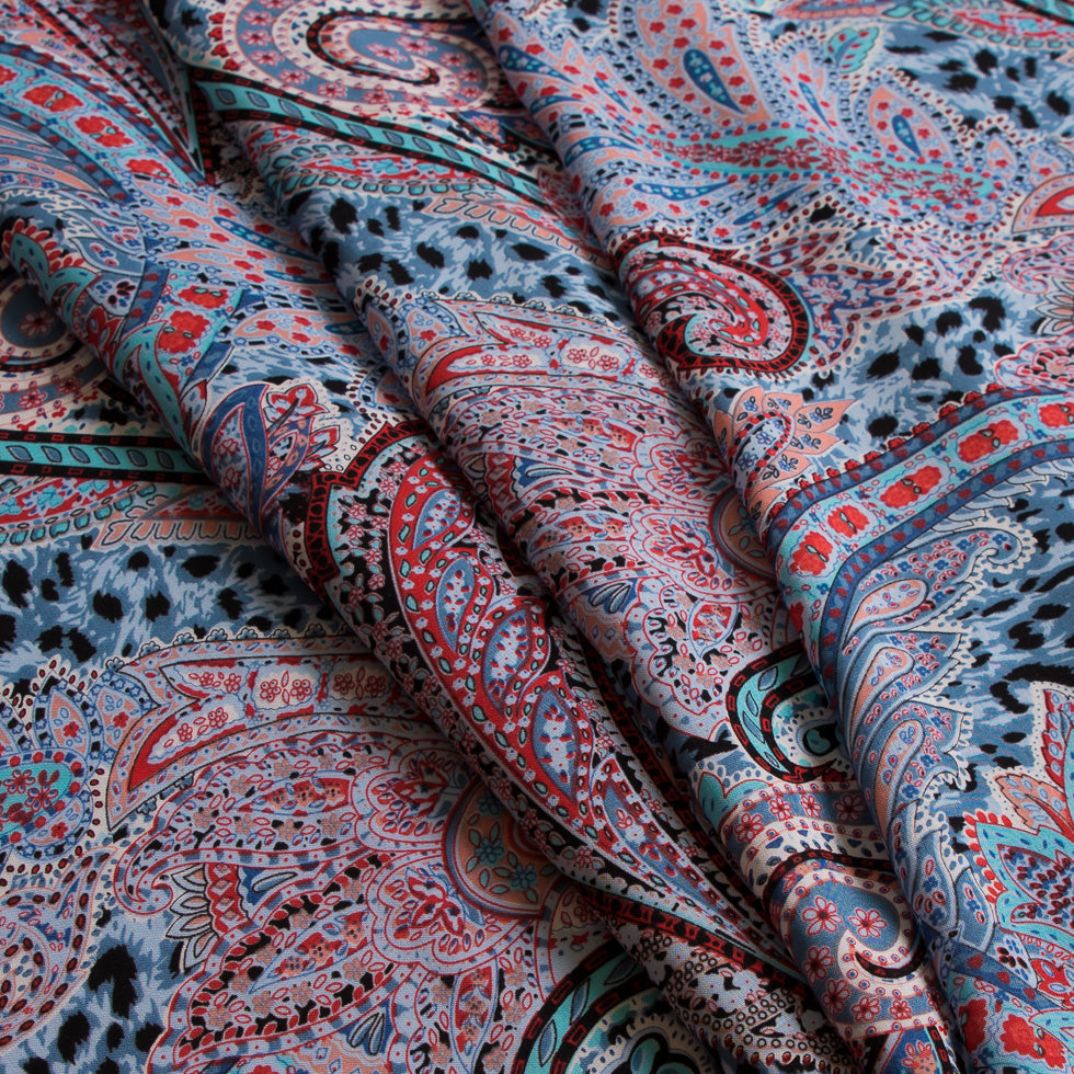 Blue/Red Paisley Viscose Voile Print Folded