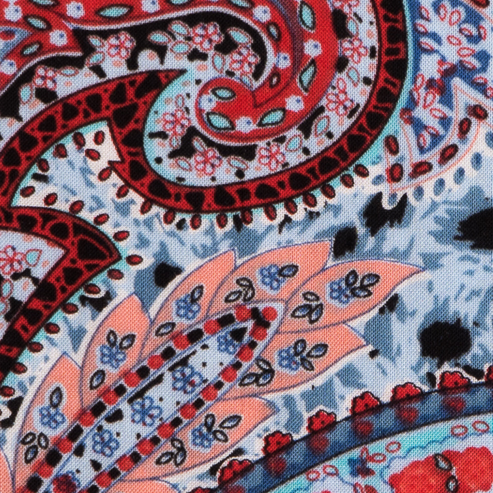 Blue/Red Paisley Viscose Voile Print Detail