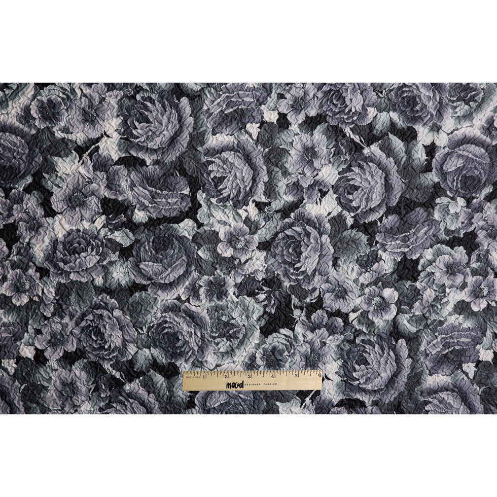 Black/White Floral Print on Crushed Polyester Woven - Full