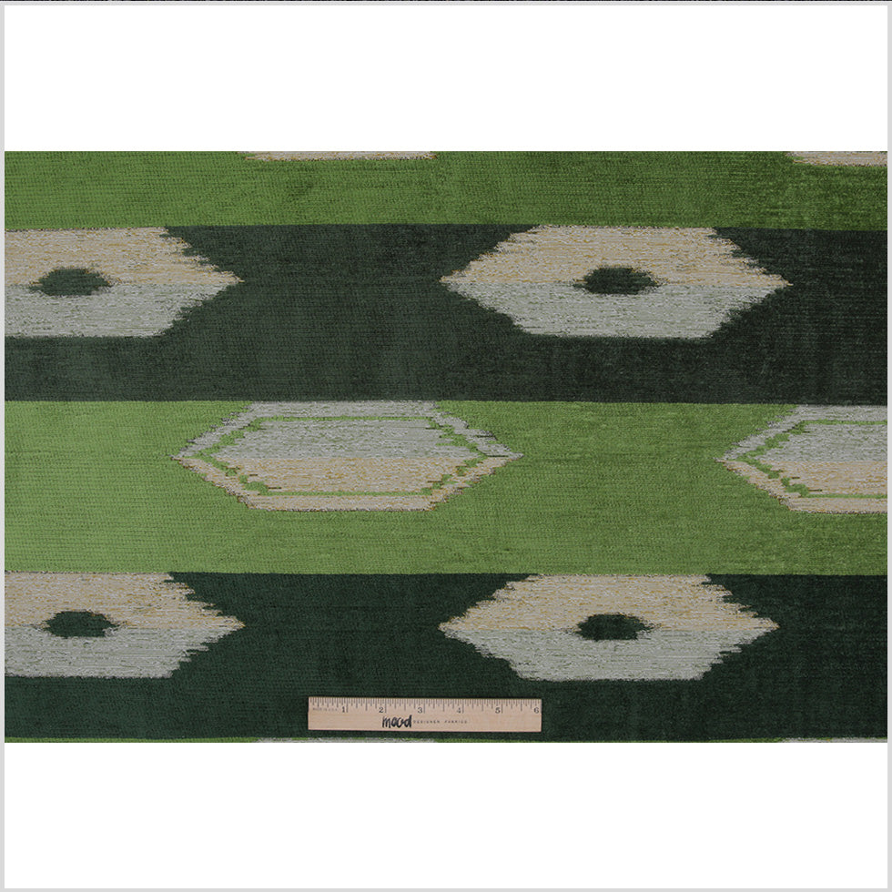 Moss Green Geometric Cut Polyester Blended Velvet - Full