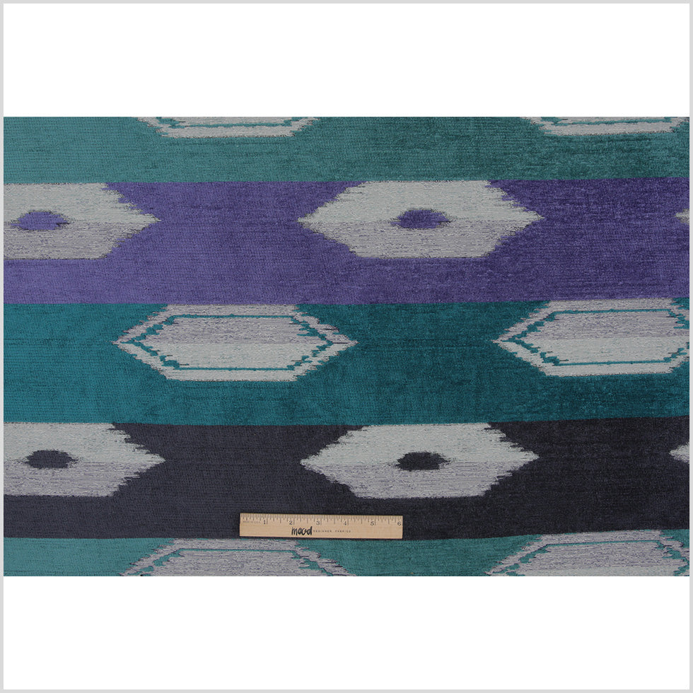 Marine Blue Geometric Cut Polyester Blended Velvet Full