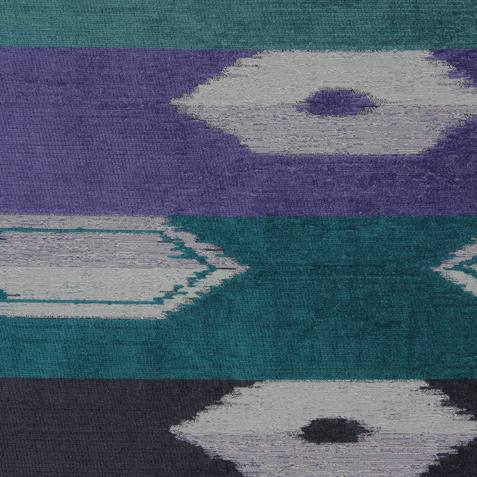 Marine Blue Geometric Cut Polyester Blended Velvet