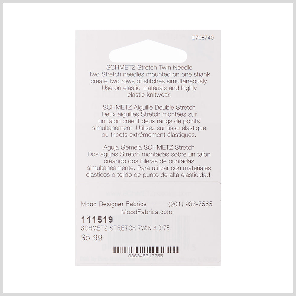 Schmetz Stretch Twin Machine Needle - 4.0/75 - 1 ct Detail
