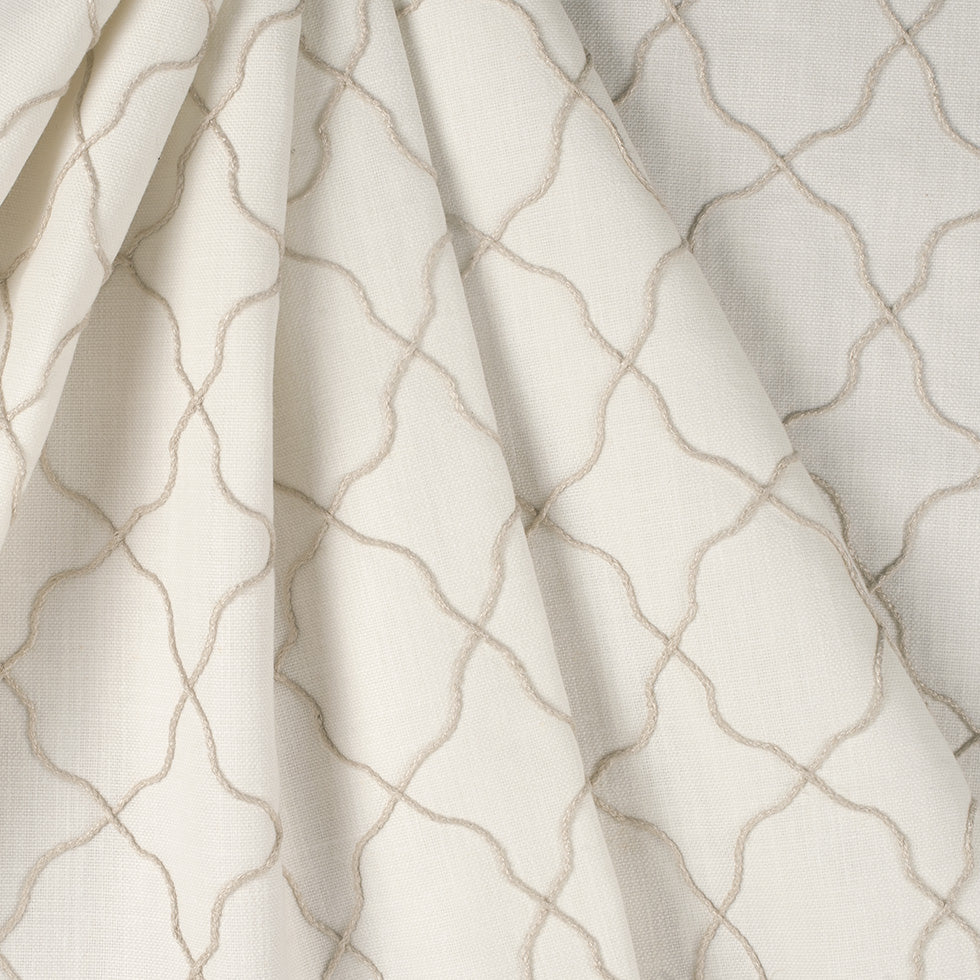 Ivory Moroccan Embroidered Linen-Like Poly Blend - Folded