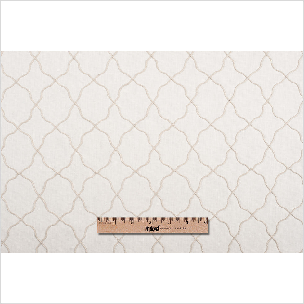 Ivory Moroccan Embroidered Linen-Like Poly Blend - Full