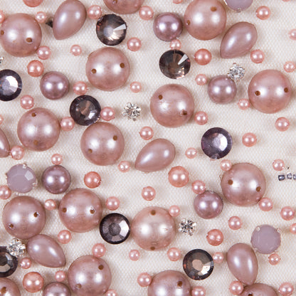 Purple and Beige Fancy Beaded Tulle - Detail