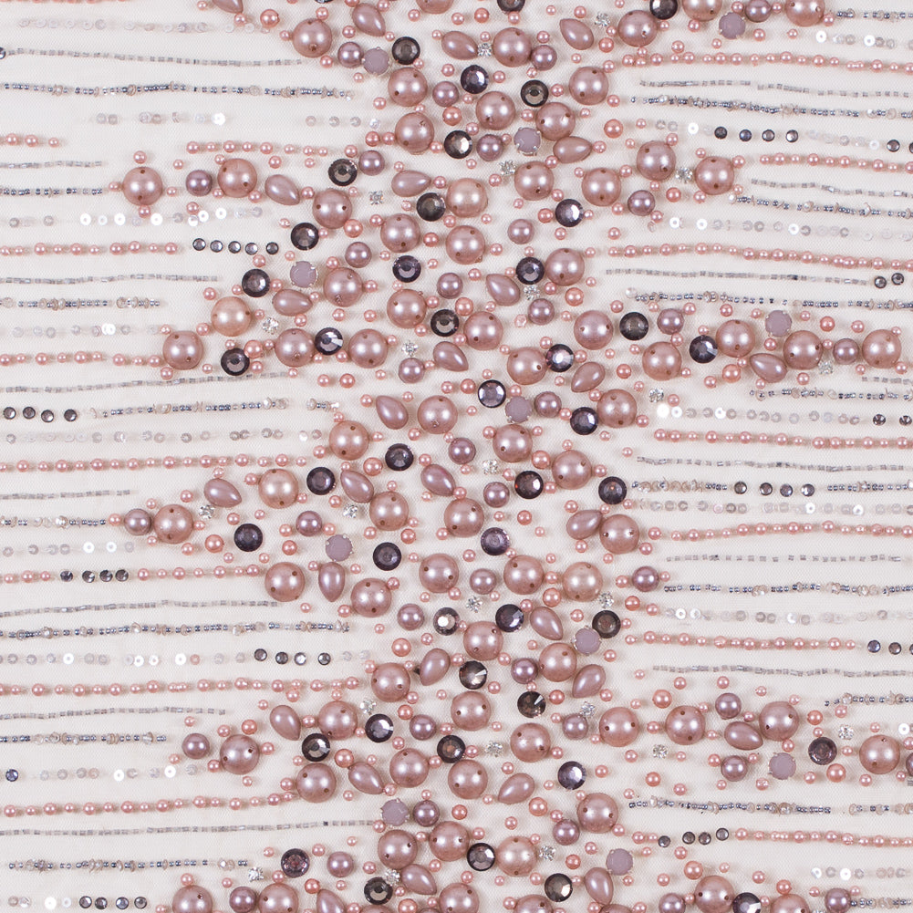 Purple and Beige Fancy Beaded Tulle