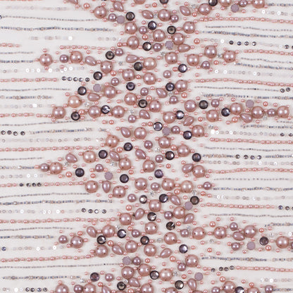 Purple and Beige Fancy Beaded Tulle