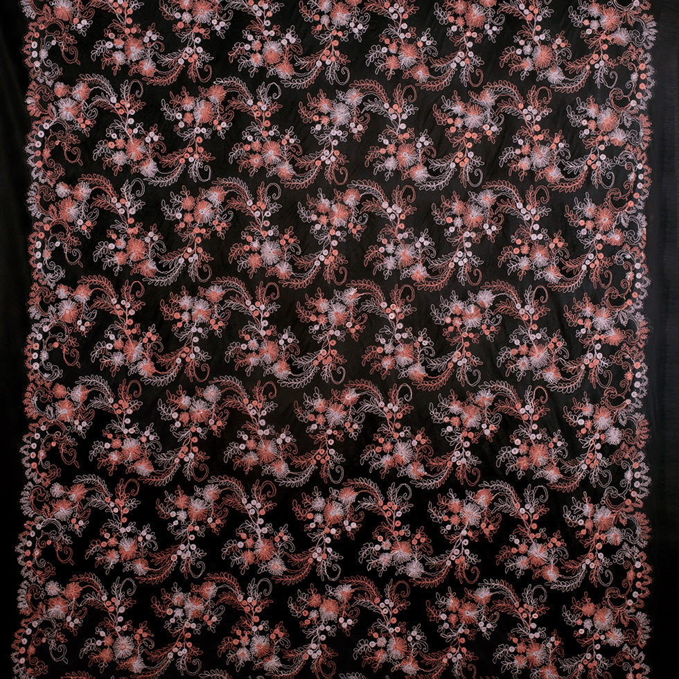 Black/Brown/Beige Scallop Edge Re-Embroidered Lace on Mesh Full