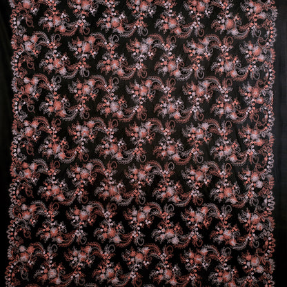 Black/Brown/Beige Scallop Edge Re-Embroidered Lace on Mesh Full