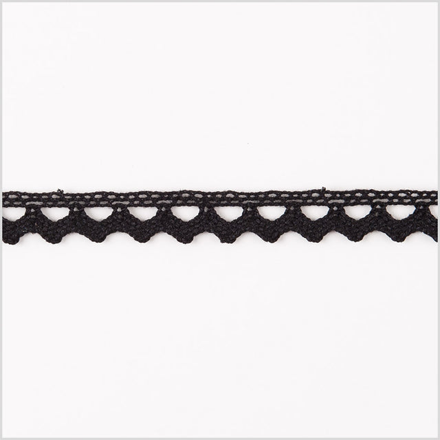 European Black Cotton Lace Trimming with Triangular Edge - 3/8"