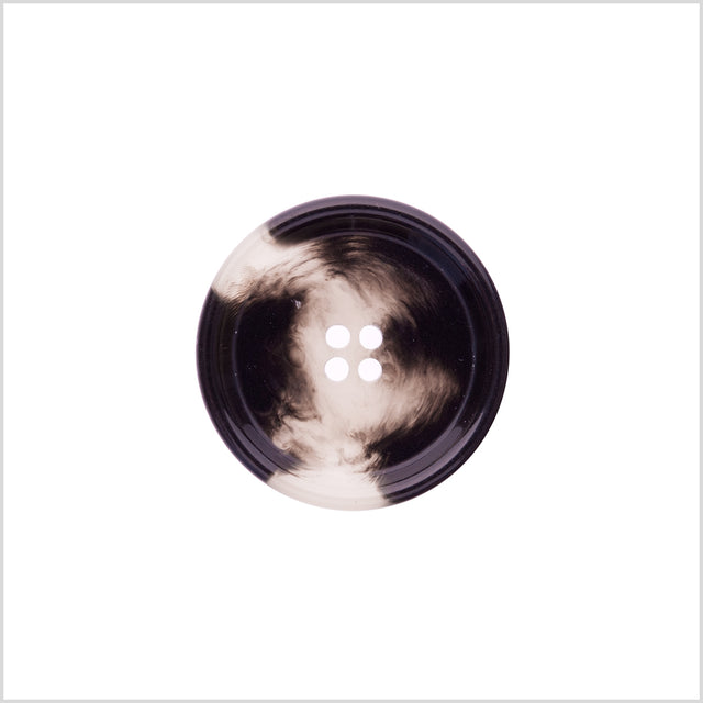Italian Shiny Black and White Rimmed 4-Hole Button - 40L/25.5mm