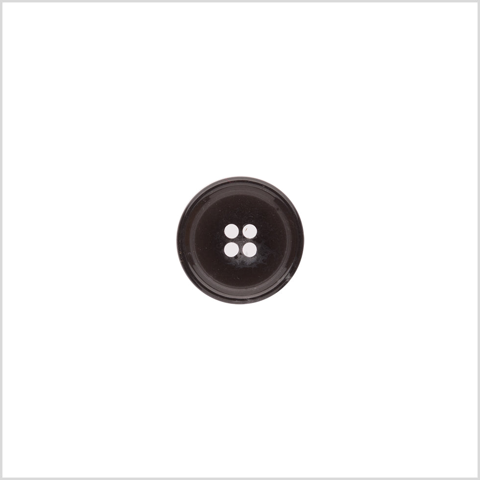 Italian Shiny Black Rimmed 4-Hole Button - 24L/15mm