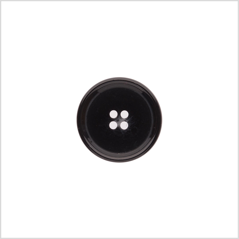 Italian Shiny Black Rimmed 4-Hole Button - 32L/20mm