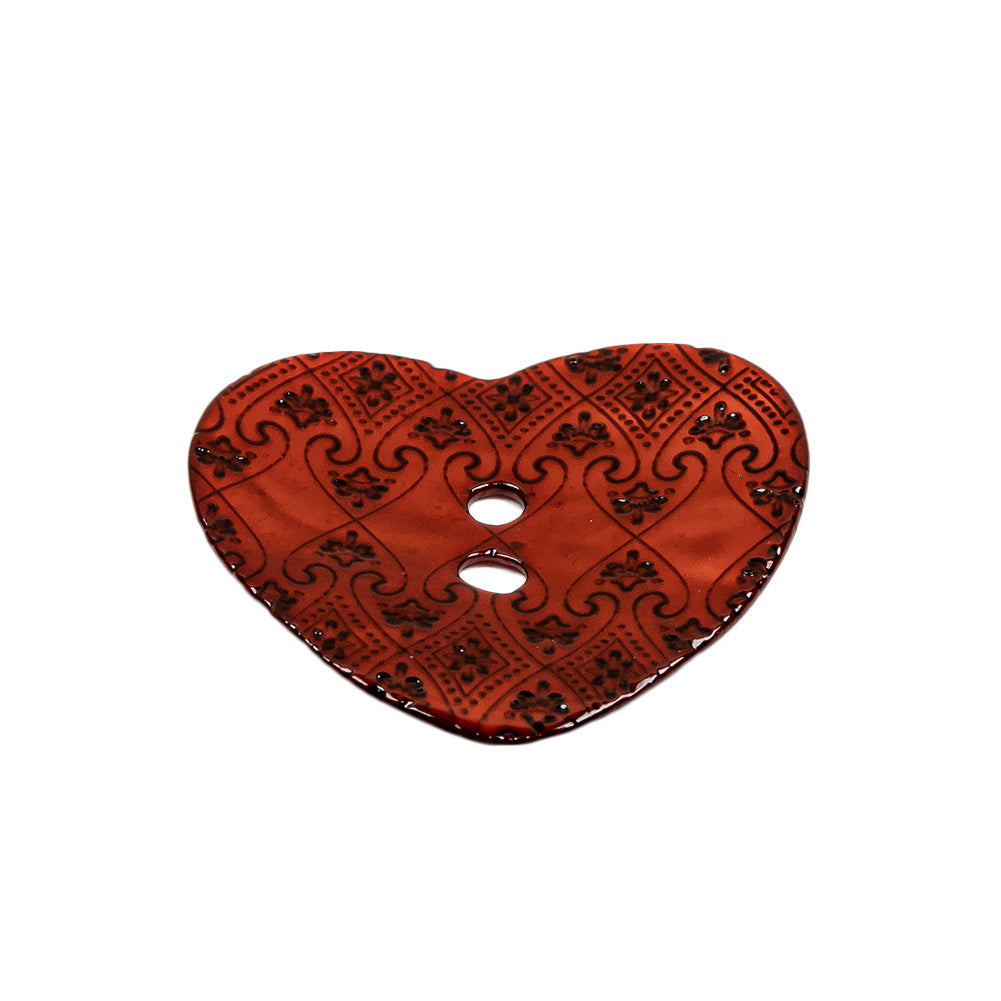 Italian Red Heart-Shaped Shell Button - 40L/25.5mm Folded