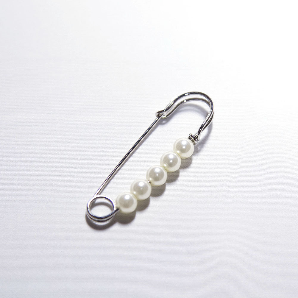 Italian Silver Safety Pin with Pearls - 0.875" x 2.265" - Detail - Image 1 of 2