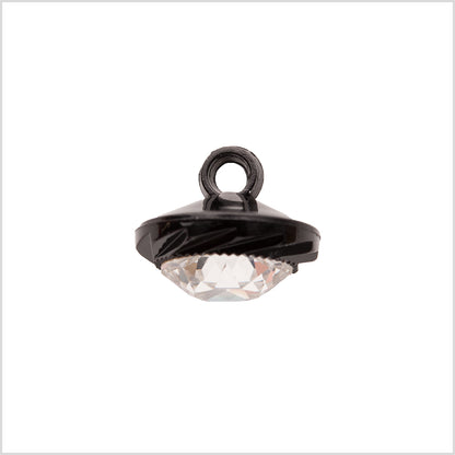 Italian Black Plastic/Rhinestone Shank Back Button - 18L/11.5mm - Detail