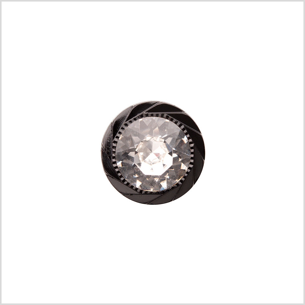 Italian Black Plastic/Rhinestone Shank Back Button - 18L/11.5mm