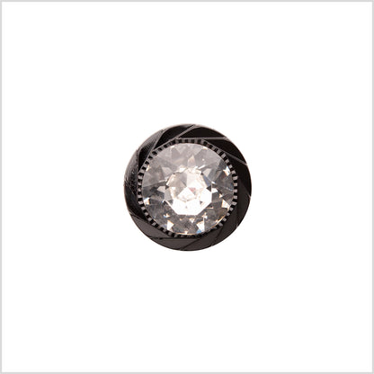 Italian Black Plastic/Rhinestone Shank Back Button - 18L/11.5mm
