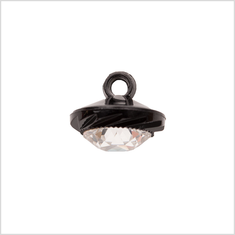 Italian Black Plastic/Rhinestone Shank Back Button - 22L/14mm - Detail