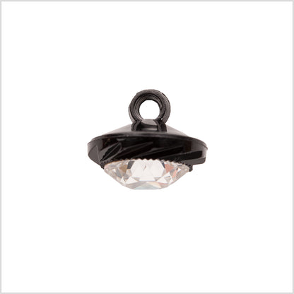 Italian Black Plastic/Rhinestone Shank Back Button - 22L/14mm - Detail