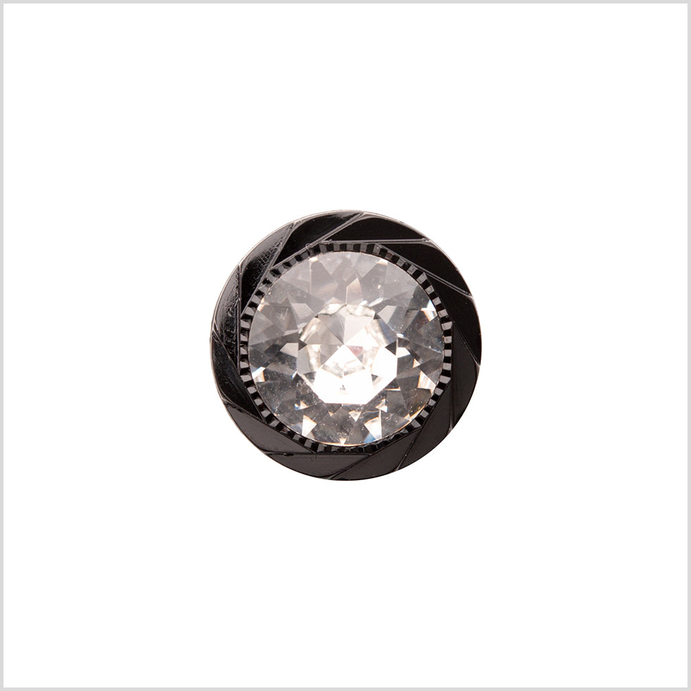 Italian Black Plastic/Rhinestone Shank Back Button - 22L/14mm