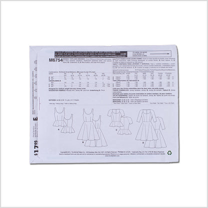 McCall's Fitted Flared Tops and Dresses Pattern M6754 Size ZZ Detail
