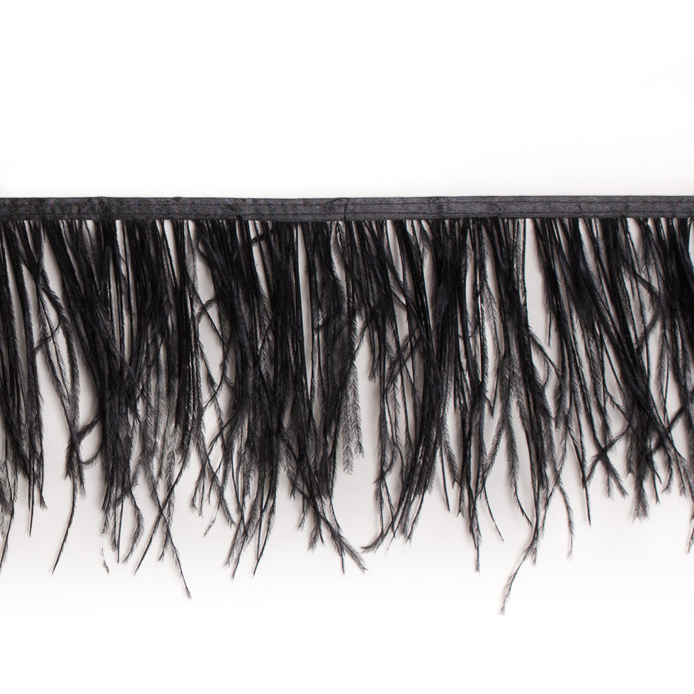 6 Single Ply Black Ostrich Fringe
