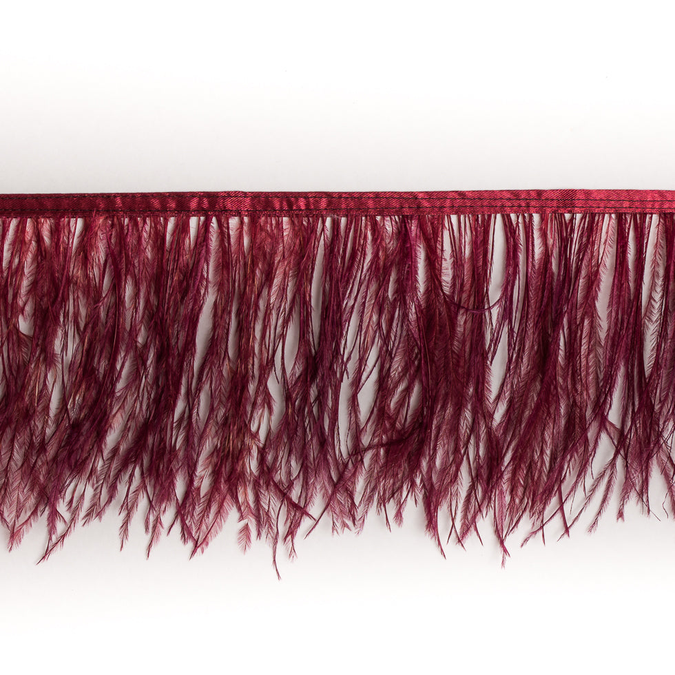 6 Single Ply Burgundy Ostrich Fringe