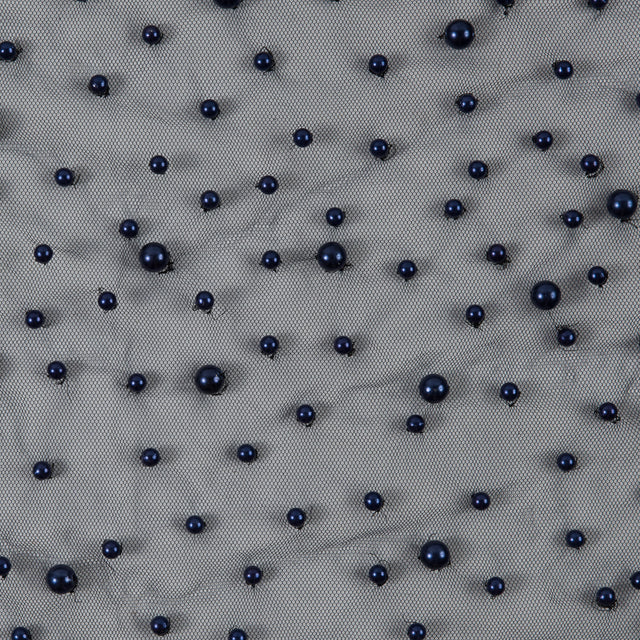 Fancy Navy Pearled Mesh/Lace