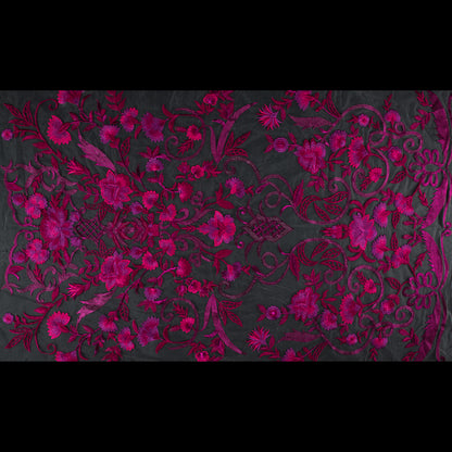 Metallic Fuchsia Floral Embroidered Tulle  Panel - Folded