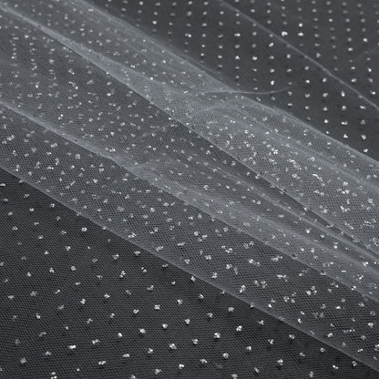 Glitter Tulle - Metallic Silver on White Folded
