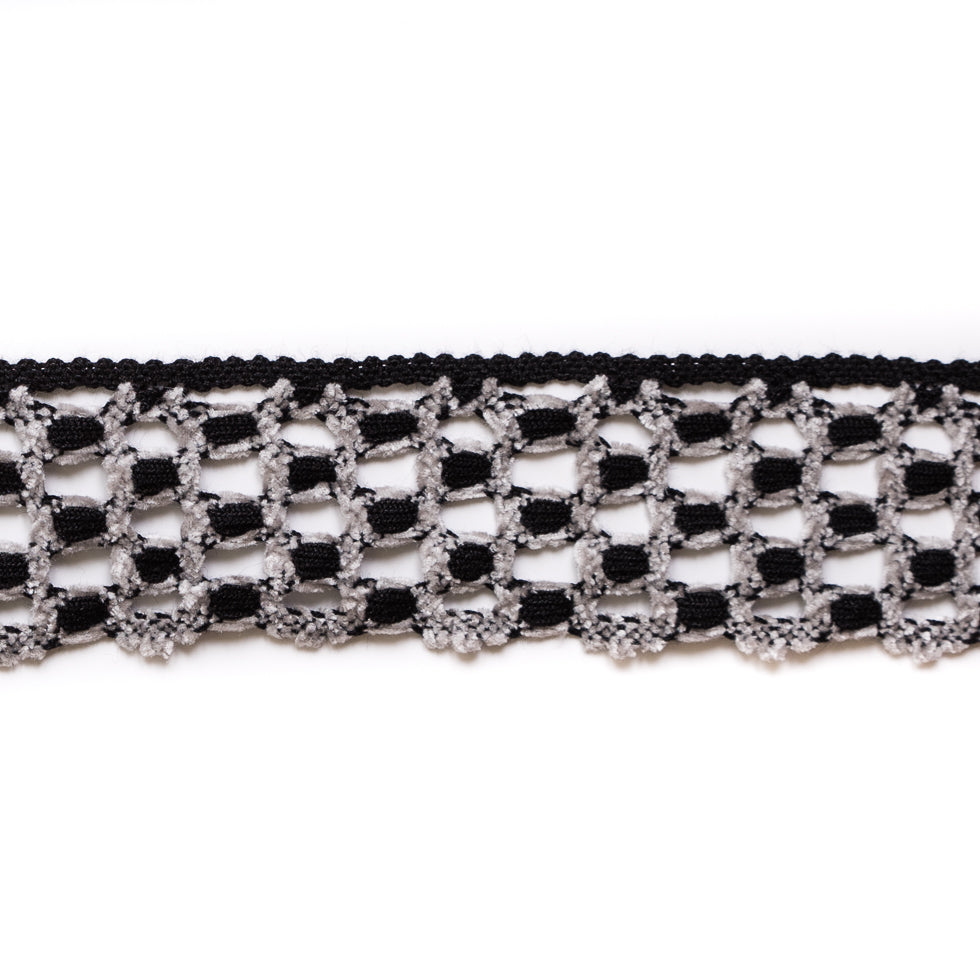 Black/Gray Crochet Trim - 2.25"
