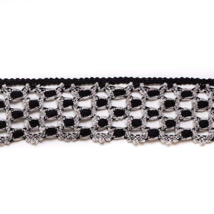 Black/Gray Crochet Trim - 2.25"