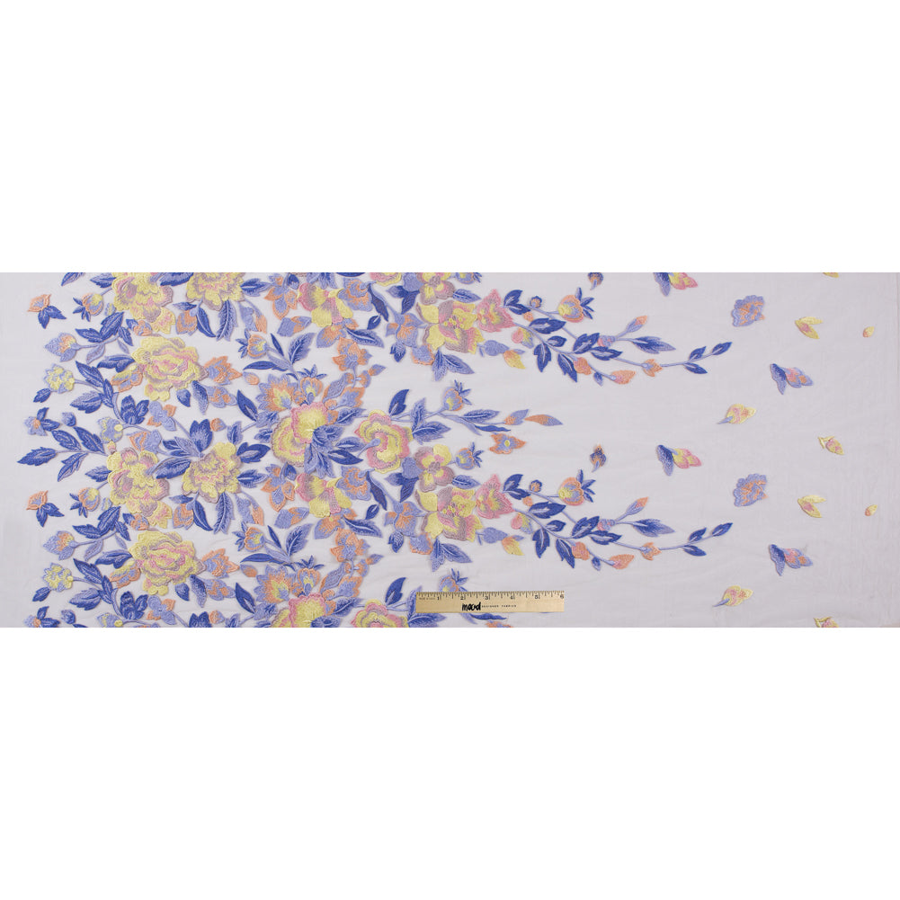 Lavender and Yellow Novelty Floral Embroidered Mesh Folded