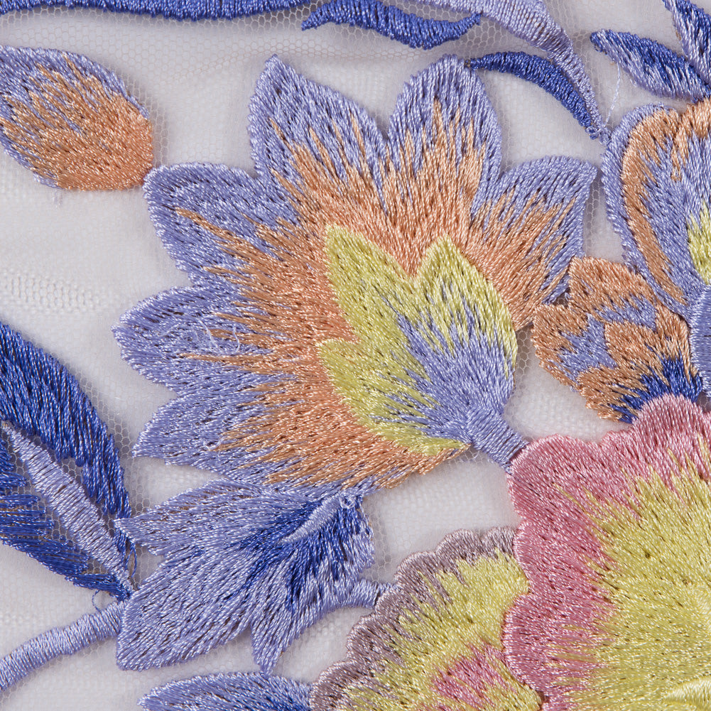 Lavender and Yellow Novelty Floral Embroidered Mesh Full