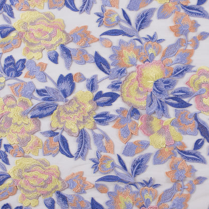 Lavender and Yellow Novelty Floral Embroidered Mesh