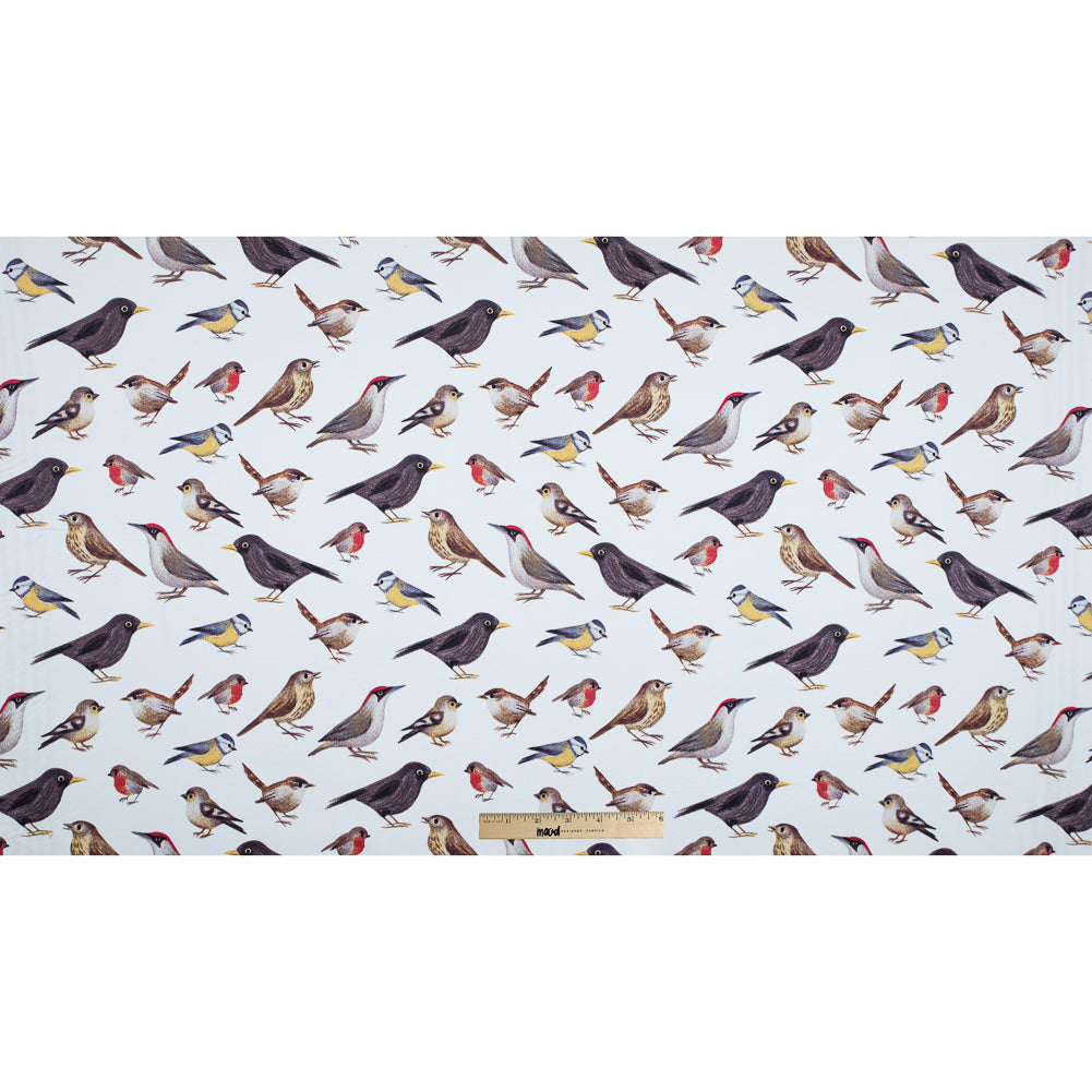 Bright White Bird Printed Stretch Cotton Twill Folded