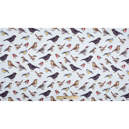 Bright White Bird Printed Stretch Cotton Twill Folded
