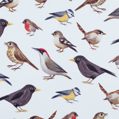 Bright White Bird Printed Stretch Cotton Twill