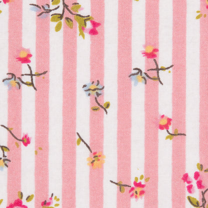 Pink/White Striped Floral Dense Combed Cotton Poplin - Detail