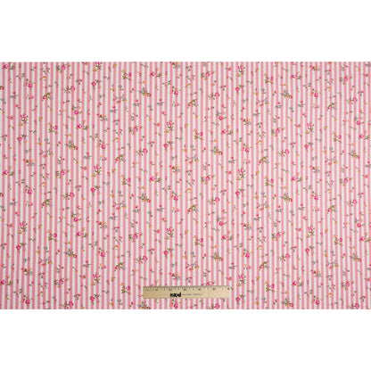 Pink/White Striped Floral Dense Combed Cotton Poplin - Full