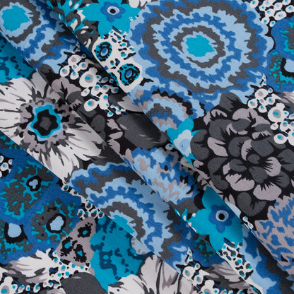 Blue/Gray Floral Combed Cotton Sateen Folded