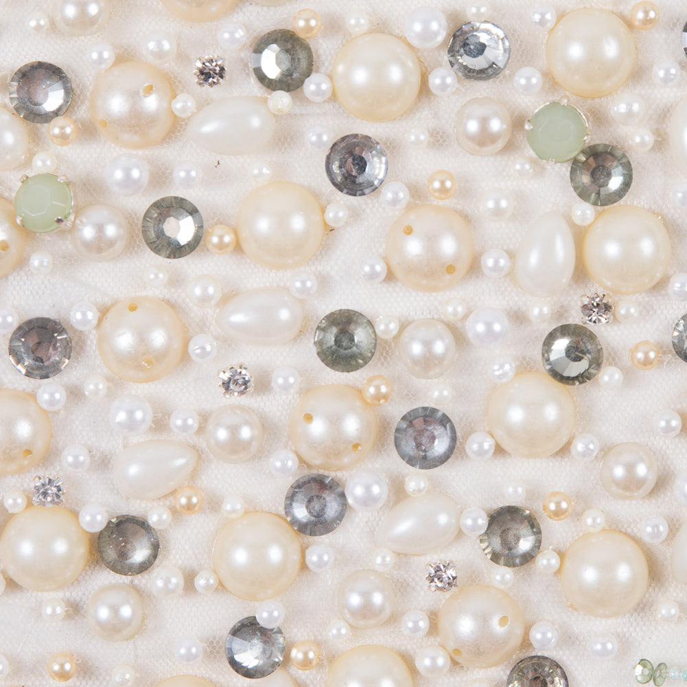 Champagne and Mint Fancy Beaded Tulle - Full