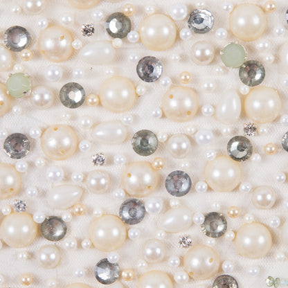 Champagne and Mint Fancy Beaded Tulle - Full